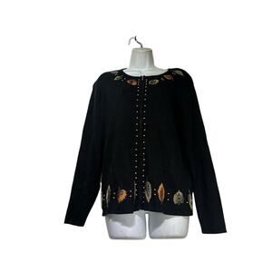 Vintage Delores Bell Boho Leaf embellished Embroidered Zip Up Cardigan Size XL
